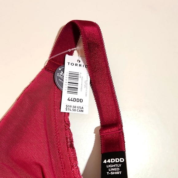 ❤NWT VINTAGE TORRID T-SHIRT - LIGHTLY LINED - FUSCHIA LACE - BACK SMOOTHING BRA - Picture 5 of 11